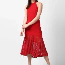 StyleStone Red Lace Fit & Flare Dress-image-16
