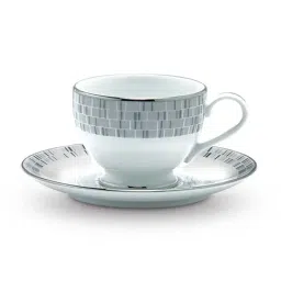 Noritake Ville De Platine White & Grey Porcelain 6 Cups (0.215 L) & 6 Saucers-image-45