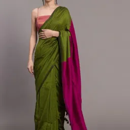 Suta Green & Pink Plain Saree Without Blouse-image-12