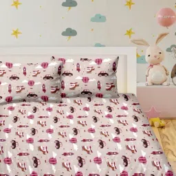 BELLA CASA Kidz Kindom Printed Multicolor 180 TC Cotton King Bedsheet with 2 Pillow Covers-image-89