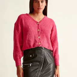 Cover Story Fuchsia Cropped Cardigan-image-0