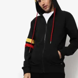 Campus Sutra Black Cotton Regular Fit Hooded Sweatshirt-picture-12