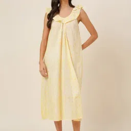 Fabindia Yellow Cotton Floral Print Nighty-image-27