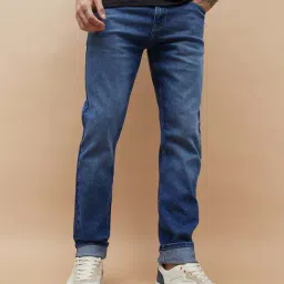 Fame Forever By Lifestyle Mid Blue Cotton Slim Tapered Fit Jeans-picture-16