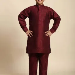 Pro-Ethic Style Developer Boys Maroon Sequence Full Sleeves Self Design Kurta Sets image 3