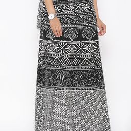 SOUNDARYA Black & White Ethnic Print Wrap-Around Maxi Skirt-picture-35