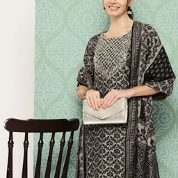 Libas Ethnic Motifs Printed Thread Work Detail Straight Kurta with Trousers & Dupatta-53