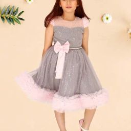 Cutecumber Kids Grey & Pink Applique Dress-image-89