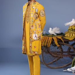 KALPRAAG Men Floral Embroidered Regular Sequinned Kurta with Trousers & With Dupatta image 2