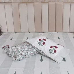 Hawamahal Khas Bagh White Printed Cotton 350 TC Super King Bedsheet Set 2.75 m x 2.75 m-image-80