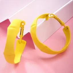 Karatcart Yellow Bone Design Contemporary Hoop Earrings-image-14