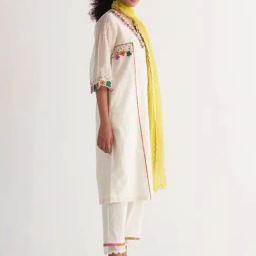 Shivani Bhargava Ivory Song Of Summer Cotton Pants with Applique Streak-image-54