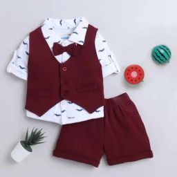 Bumzee Kids White & Maroon Cotton Printed Full Sleeves Shirt Set-image-41