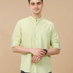 CAVALLO by Linen Club Green Linen Blend Slim fit casual shirts-image-43