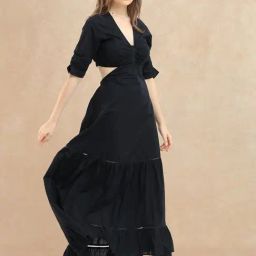 RAREISM Black Cotton Solid Short Sleeves Dress-picture-10