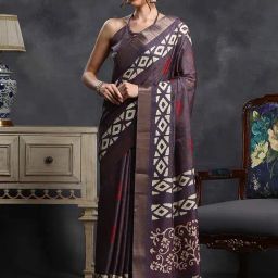 Saree Mall Purple Printed Saree With Unstitched Blouse-picture-2