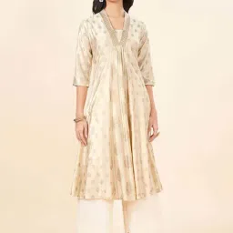 Rangmanch by Pantaloons Beige Printed A Line Kurta-image-19
