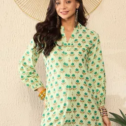 KALINI Floral Print Mandarin Collar Three-Quarter Sleeves Top-image-78