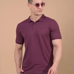 Crimsoune Club Wine Blended Slim Fit Solid Polo T-Shirt-image-20