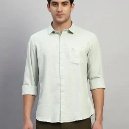 Cantabil Green Regular Fit Solid Casual Shirt-image-94