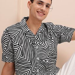 Mast & Harbour Men Comfort Printed Cuban Collar Casual Shirt-image-87