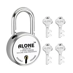 ALONE LOCKS Round 50 mm Steel Chrome 4 Keys Double Locking Padlock-7