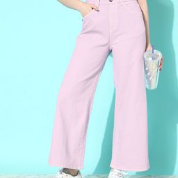 Mast & Harbour Women Lilac Lavender Wide Leg Romance Ramble Slit Jeans-image-10
