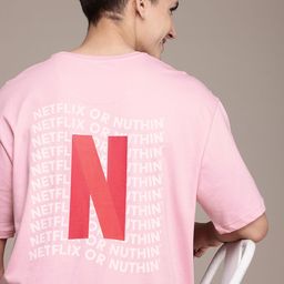 WROGN x Netflix Typography Printed Drop-Shoulder Sleeves Pure Cotton Oversized T-shirt-image-93