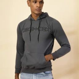 Rigo Dark Grey Cotton Regular Fit Printed Hooded Sweatshirt-picture-38
