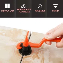 TileMaster 50 Pcs Reusable Adjustable Tile Leveling System Kit with 1 Special Wrench Non-Magnetic Durable Plastic Black & Red 4 cm Length, TM-175 image 4