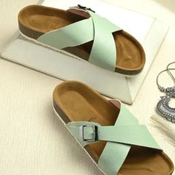 Hoversole Women's Xena Pistachio Cork Cross Strap Sandals-image-63