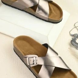 Hoversole Women's Xena Electric Steel Cork Cross Strap Sandals-image-65