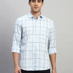 Cantabil Blue Regular Fit Checks Casual Shirt-picture-31
