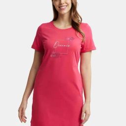 Jockey Pink Graphic Print Night Dress-image-22