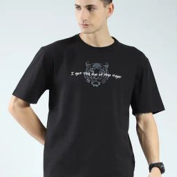 Rock.It Black Cotton Lycra Regular Fit Printed T-Shirt-image-87