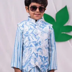 VASTRAMAY Boys Blue Cotton Printed Indowestern-image-66