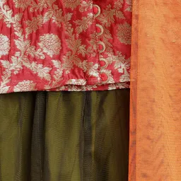 Twisha Girls Olive Green & Red Woven Design Ready to Wear Lehenga Choli with Dupatta image 3