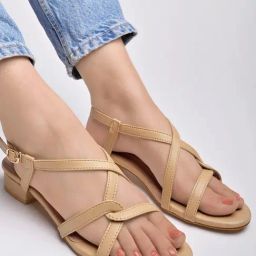 Shoetopia Women's Beige Back Strap Sandals-image-89