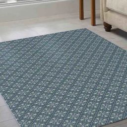 Obsessions Teal Flat Weave Floral Carpet - Large-image-0