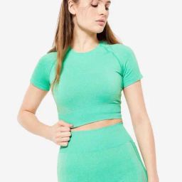 Domyos by Decathlon Green Plain Crop T-Shirt-image-77