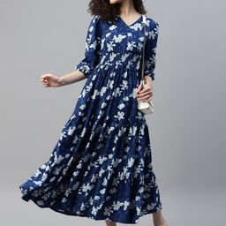 Raiyani Enterprise Floral Print Crepe Fit & Flare Maxi Dress-image-45
