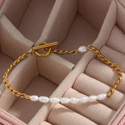 BLACKBOX Gold-Plated Stainless Steel Pearls Beaded Charm Bracelet-11