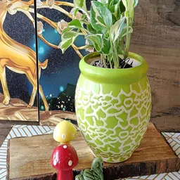 NIYARA White & Green Printed Ceramic Planter-14