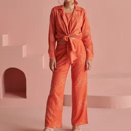 Prakriti Jaipur Bandhani Printed Crop Top With Trouser & Tie-ups Shirt-image-30