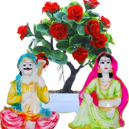 Aura White & Pink 3 Pieces Rajasthani Showpieces With Artifical Plant-10