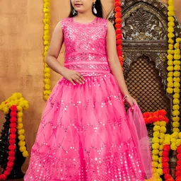 Sangria Girls Red Net Lehenga Choli-image-96
