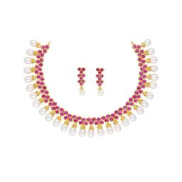 Sri Jagdamba Pearls White & Pink Alloy Necklace Set-image-46