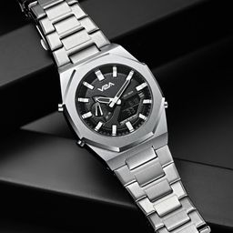V2A Men Dial & Stainless Steel Bracelet Style Straps Analogue Watch V2A-JF-1966-Slvr-Blk-0-30