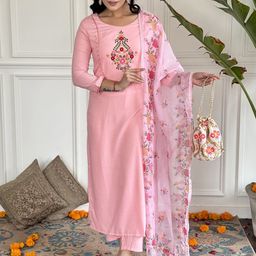 KALINI Women Ethnic Motifs Embroidered Regular Thread Work Kurta with Trousers & With Dupatta-image-40