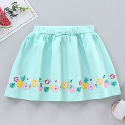 Babyhug Knee Length Cotton Skirt Fruits And Floral Print - Aqua Blue-image-70